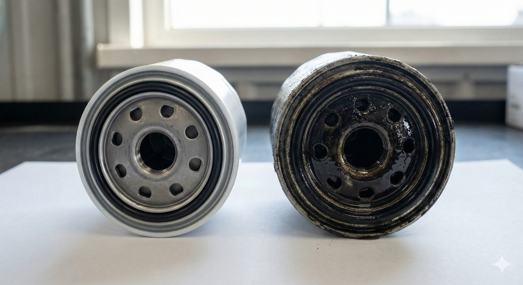 新品と汚れたオイルフィルターの比較